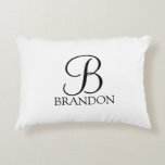 Classic Personalized Script Monogram and Name Accent Pillow<br><div class="desc">Personalized Monogram and Name Gift
features personalized monogram in black classic script font style and name in black classic serif font style on white background.

Perfect as holiday gift,  family reunion favours,  housewarming gift,  wedding gift and gift for any special occasions.</div>