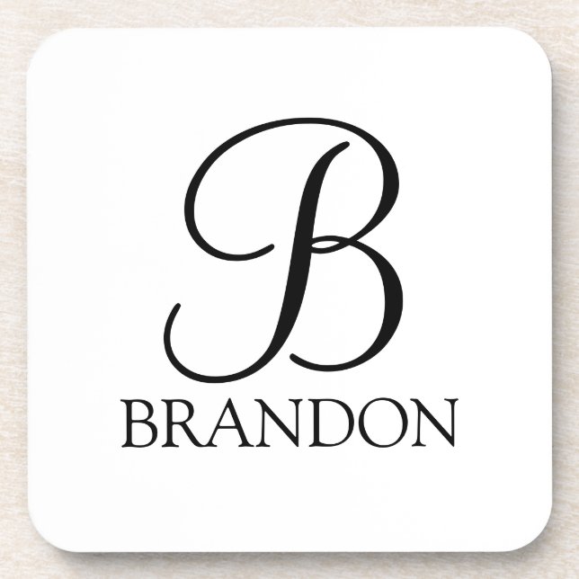 Classic Personalized Script Monogram and Name Coaster (Front)