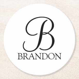 Classic Personalized Script Monogram and Name Round Paper Coaster