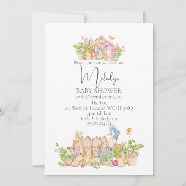 Classic Peter Rabbit 5x7  Baby Shower Invitations. Invitation (Front)