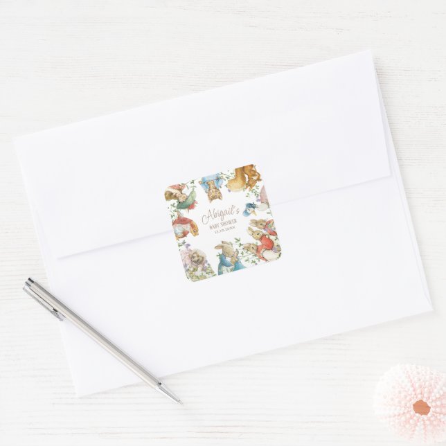 Classic Peter the Rabbit Baby Shower Square Sticker (Envelope)