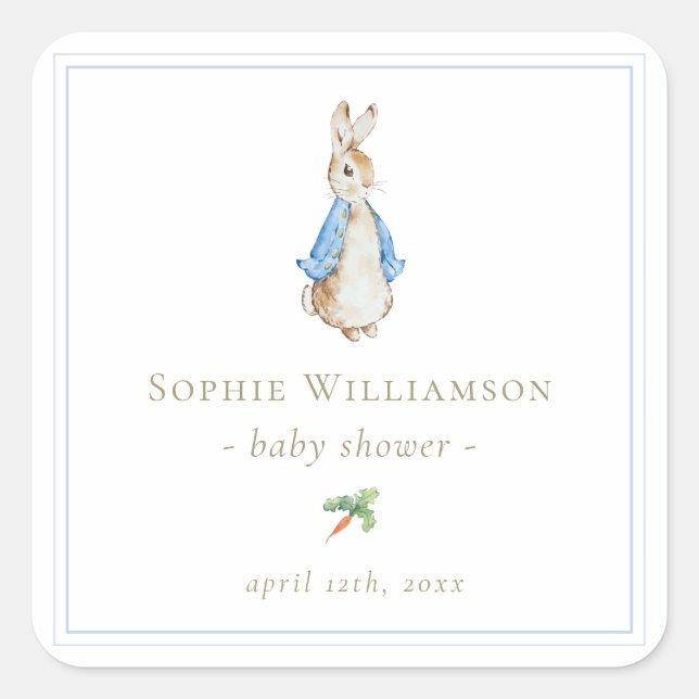 Classic Peter the Rabbit Baby Shower Square Sticker (Front)