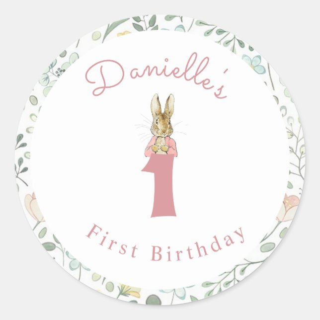 Classic Peter the Rabbit Beatrix Potter Birthday  Classic Round Sticker (Front)