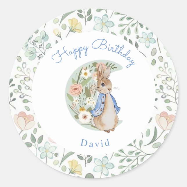 Classic Peter the Rabbit Beatrix Potter Birthday  Classic Round Sticker (Front)