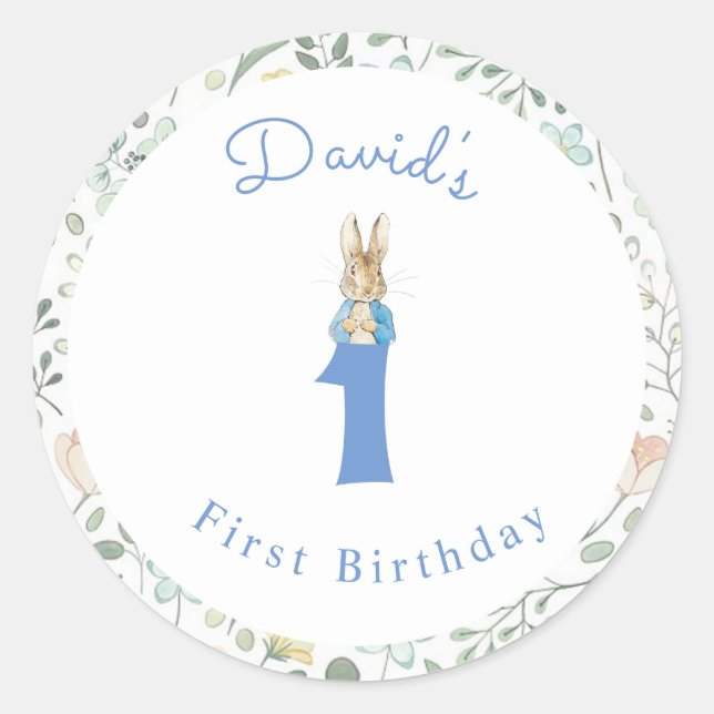 Classic Peter the Rabbit Beatrix Potter Birthday  Classic Round Sticker (Front)