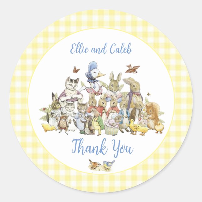 Classic Peter the Rabbit Birthday Thank You  Classic Round Sticker (Front)
