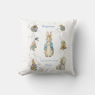Classic Peter the Rabbit Green Gingham Birth Stats Throw Pillow