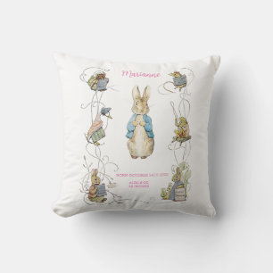 Classic Peter the Rabbit Pink Gingham Birth Stats Throw Pillow