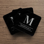 Classic Pewter Grey Personalized Monogram Initial Coaster<br><div class="desc">Classic and modern personalized beverage drink coaster design features an masculine yet elegant custom serif monogram initial along with your family's last name accented with simple horizontal stripes against a white marble patterned background. Pewter grey text and design colours can be modified to perfectly coordinate with your home decor.</div>