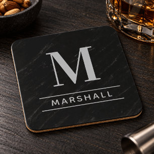 Classic Pewter Grey Personalized Monogram Initial Coaster