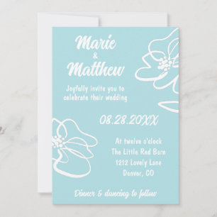 Classic Photo Aqua Blue Floral Wedding Invitation