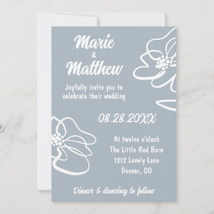 Classic Photo Blue Gray Floral Wedding Invitation