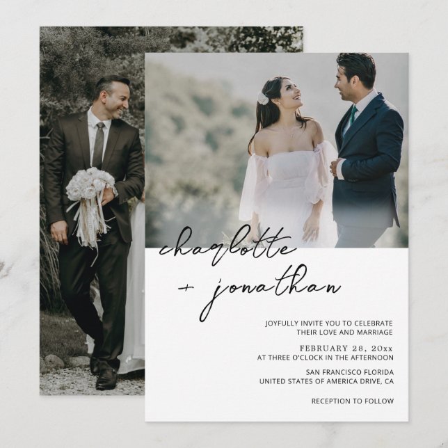 Classic Photo Calligraphy Script Wedding Invitation (Front/Back)