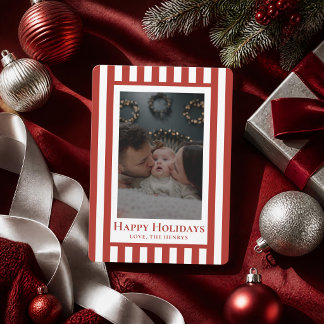 Classic Photo Christmas Message Family Striped Holiday Card