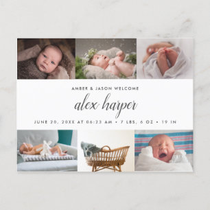 Classic photo collage Birth Announcement Postcard