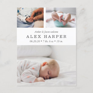 Classic photo collage Birth Announcement Postcard