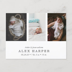 Classic photo collage Birth Announcement Postcard
