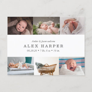 Classic photo collage Birth Announcement Postcard