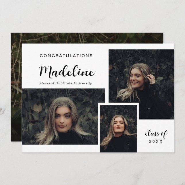 Classic Photo Collage Modern Graduation  Announcement (Front/Back)