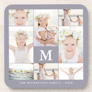 Classic Photo Collage with Monogram and Name Coaster