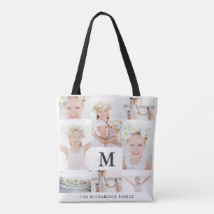 Classic Photo Collage with Monogram and Name Tote Bag