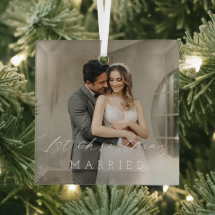 Classic Photo Elegant First Christmas Glass Ornament