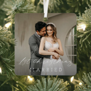 Classic Photo Elegant First Christmas Metal Ornament
