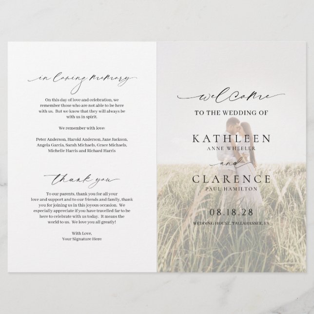 Classic Photo Elegant Wedding Program (Front)