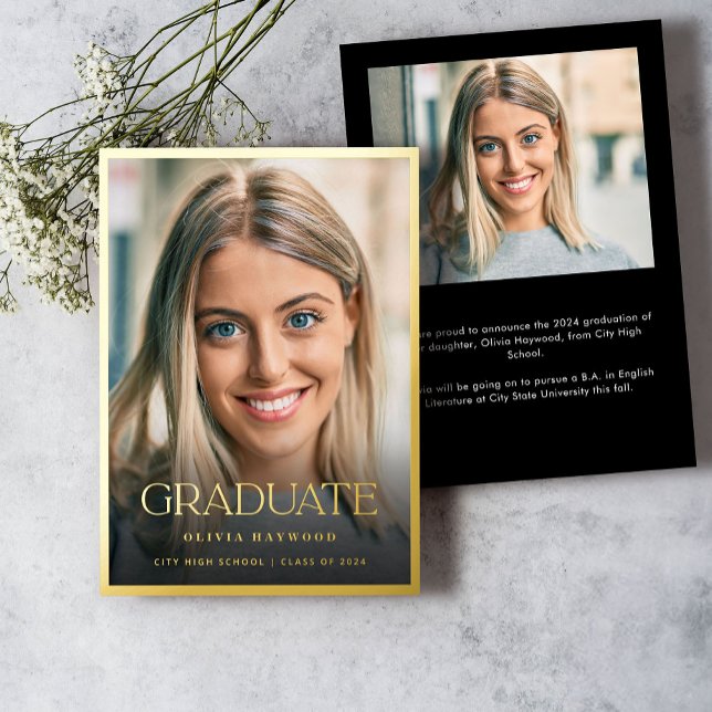 Classic Photo Gold Foil Graduation Announcement (Creator Uploaded)