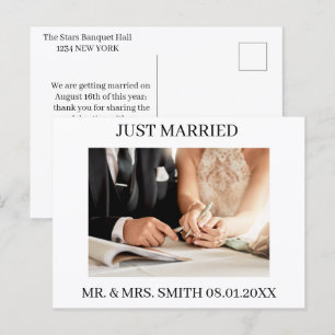 Classic Photo Just Married Wedding Announcement Postcard
