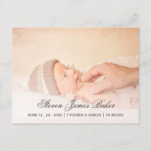 Classic Photo Newborn Baby Hand of Father Announcement Postcard