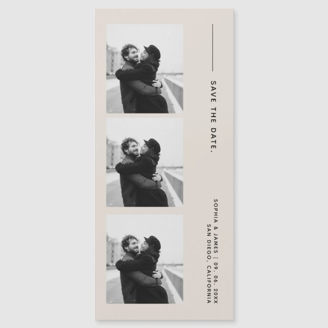 Classic Photo Strip Wedding Magnetic Save The Date (Front)