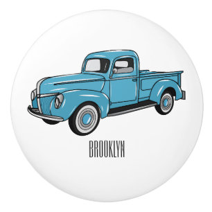 Classic pick up truck cartoon illustration ceramic knob