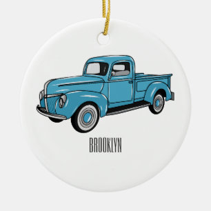 Classic pick up truck cartoon illustration ceramic ornament