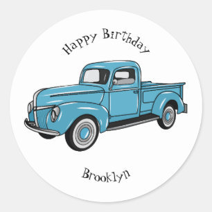 Classic pick up truck cartoon illustration classic round sticker