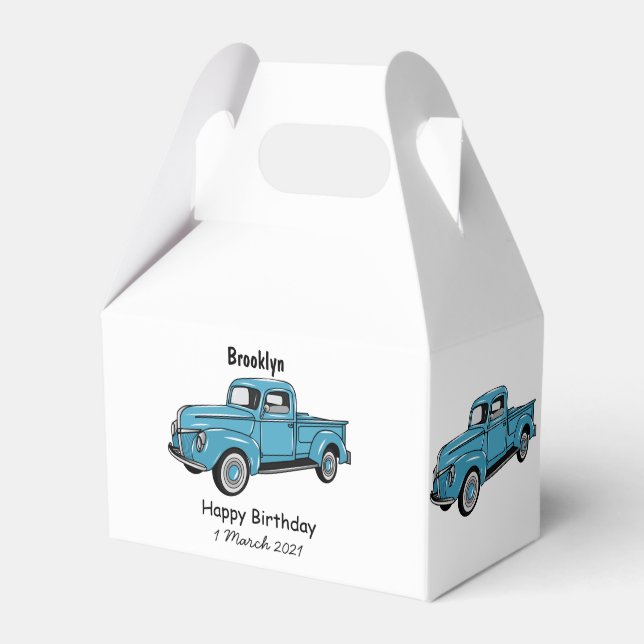Classic pick up truck cartoon illustration favor box (Front Side)