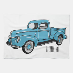 Classic pick up truck cartoon illustration kitchen towel