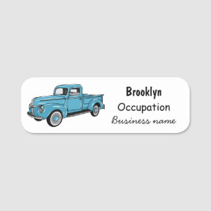 Classic pick up truck cartoon illustration name tag