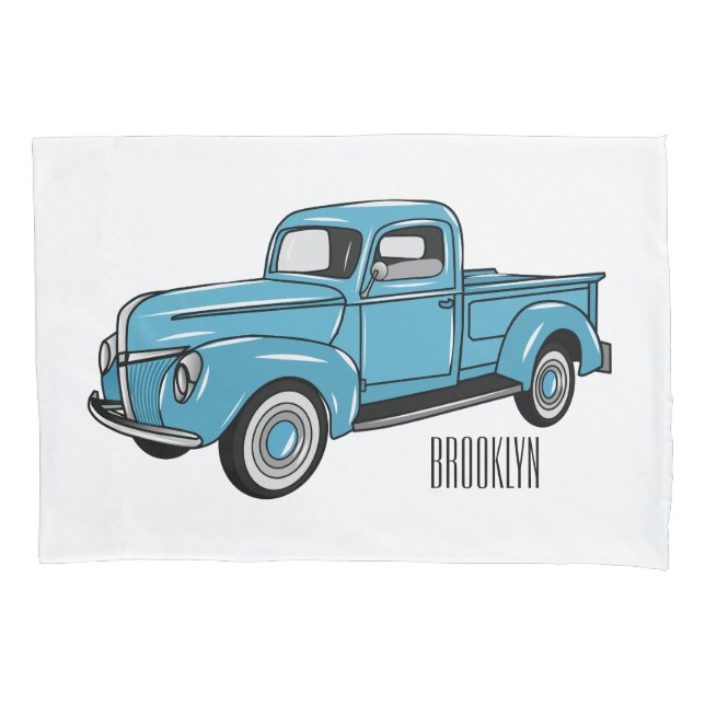 Classic pick up truck cartoon illustration pillowcase (Front)
