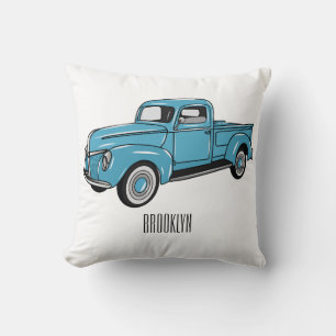 Classic pick up truck cartoon illustration throw pillow