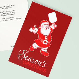 Classic Pickleball Santa Blue Christmas  Holiday Card