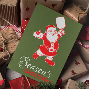Classic Pickleball Santa Green Christmas Photo  Holiday Card