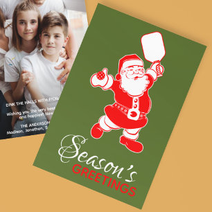 Classic Pickleball Santa Green Christmas Photo Holiday Card