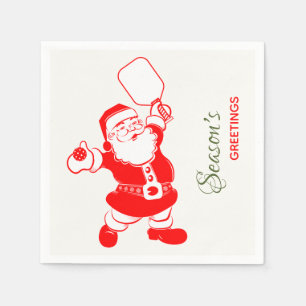 Classic Pickleball Santa White Christmas Napkin