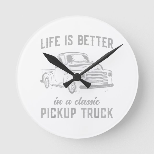 Classic Pickup Truck Guy Vintage Round Clock (Front)