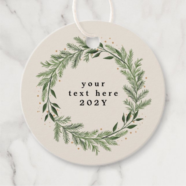 Classic Pine Wreath Christmas Holiday elegant gift Favour Tags (Front)