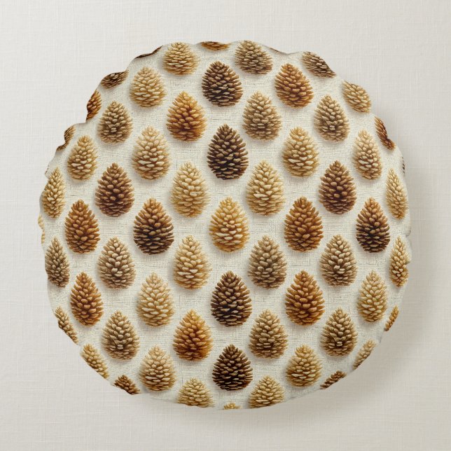 Classic Pinecone Winter Pattern Round Pillow (Front)