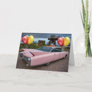 CLASSIC PINK 1950's CAR CADDY BIRTHDAY CARD
