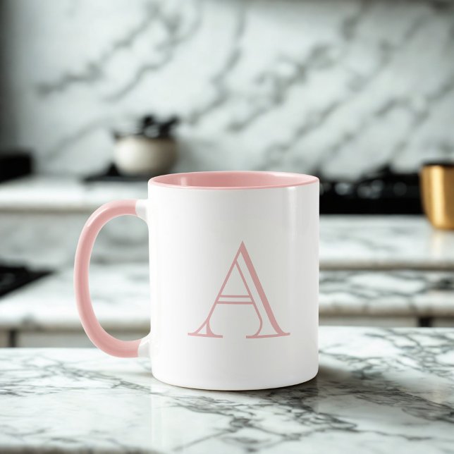 Classic Pink Alphabet Letter A Monogram Coffee Mug (A classic monogram in a classic font on this mug. Suitable for any gifting occasion)