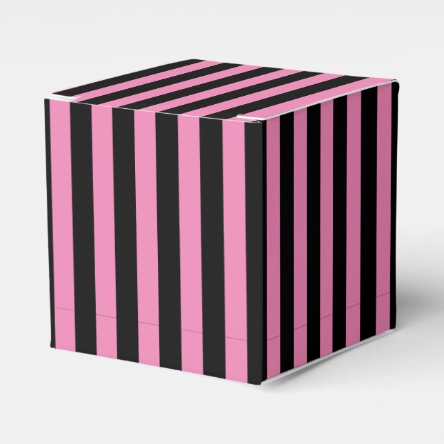 Classic Pink and Black Vertical Stripes Favor Box (Front Side)